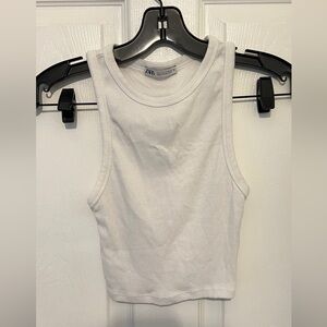 ZARA Women's White Ribbed Scoop Neck Muscle Tank Top Size S